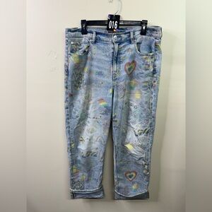 American Eagle Outfitters Light Blue Denim with Multicolor Embroidery